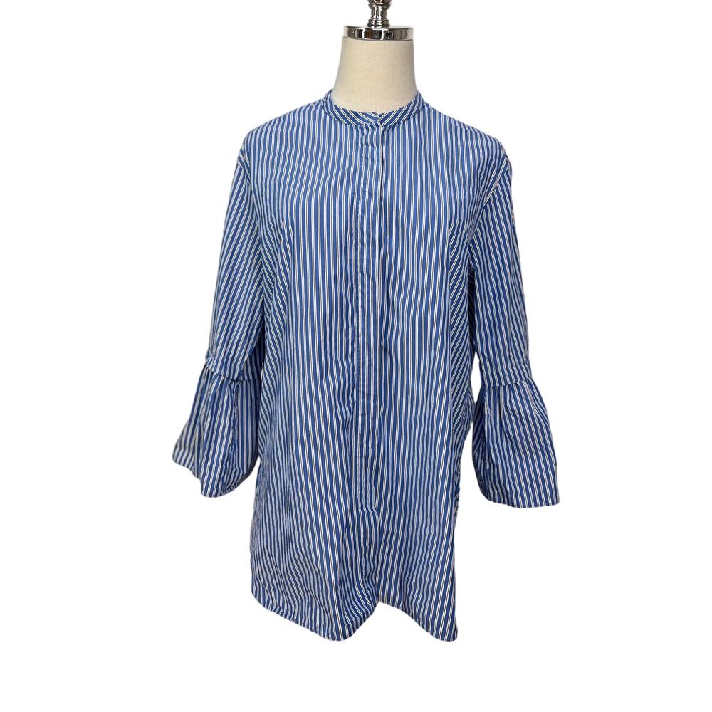 'S MaxMara Curvone Striped Blouse Blue Top Bell Sleeves